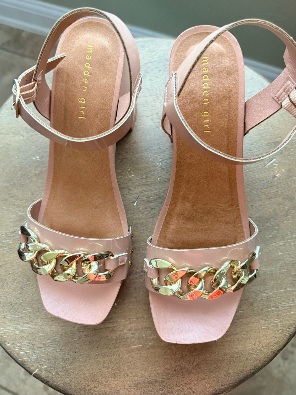 Madden Girl Blush Pink Chain-Accent Ankle Strap Heels